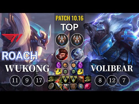 T1 Roach Wukong vs Volibear Top - KR Patch 10.16