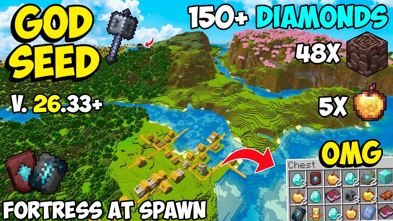 Bedrock 26.33 four blacksmith coastal village seed 3660300609491048733 with fortress and elytra