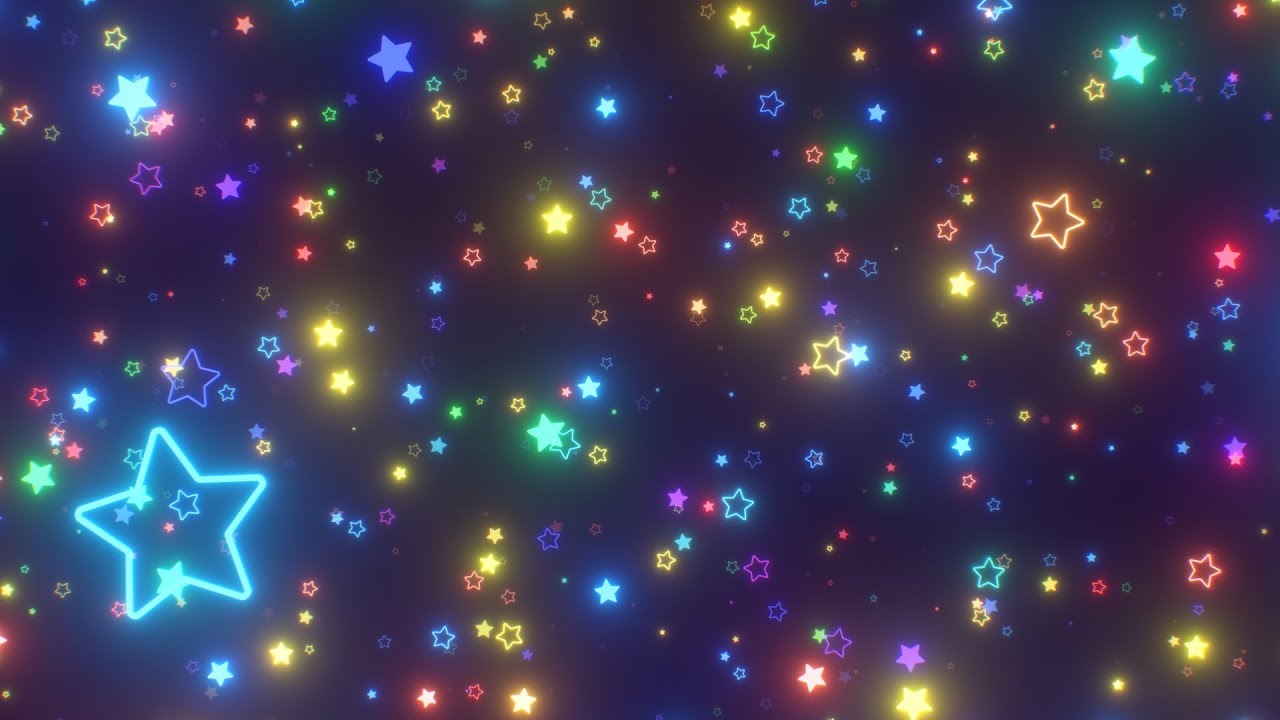 Fly Through Millions Of Rainbow Colored Neon Glow Rounded Star Shapes 4K Moving Wallpaper Background