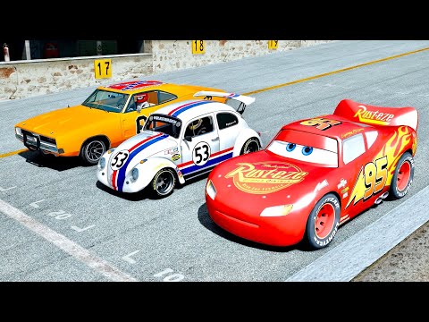 Lightning McQueen vs Herbie vs General Lee Hazzard at Top Gear Track