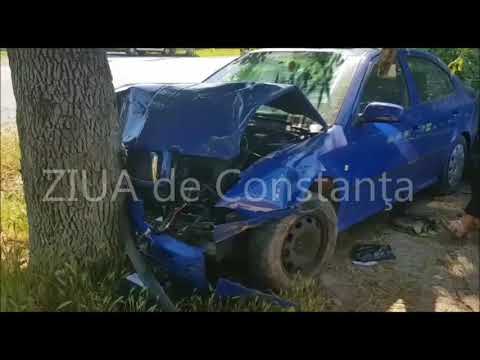 Accident rutier în Viișoara, județul Constanța. O mașină a ajuns într-un copac.