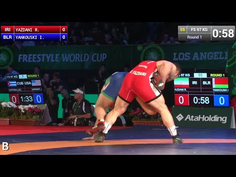 Round 1 FS - 97 kg: Reza YAZDANI (IRI) df. Ivan YANKOUSKI (BLR) by TF, 10-0
