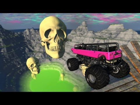 Leap of Death Car Jumps into Toxic Water with Giant Skulls - Beamng drive