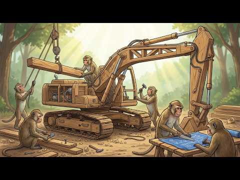 Can You Believe It? Indian Monkeys Build the World's First Wooden Hydraulic Excavator (4K)