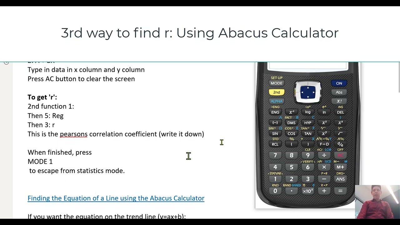 Pearson's Correlation Coefficient (r) using Excel and Abacus Calculator