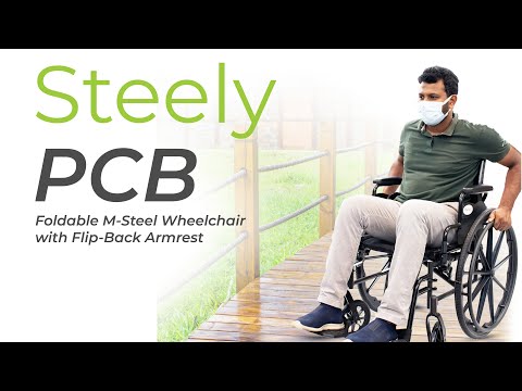 Rehamo Steely PCB Foldable M-Steel Frame Wheelchair with Flip-Back Armrest & Removable Leg Rest