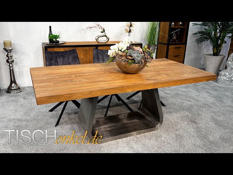 Esstisch Deep Island mit U-Gestell - Massivholz trifft Edelstahl | Handgefertigter Esstisch