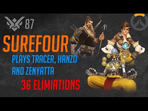 [11] Surefour as Tracer, Hanzo and Zenyatta | 36 Elims | 87 Rating