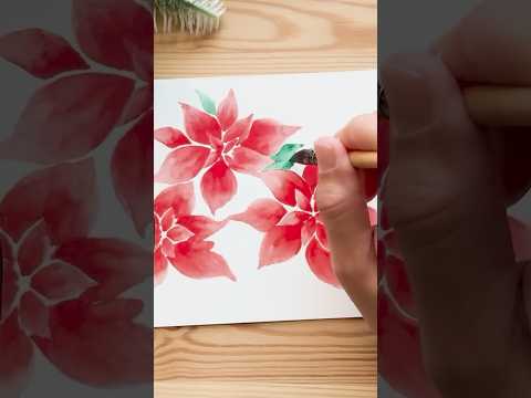 How to paint easy watercolor poinsettia for #ChristmasCard #watercolortutorial  #shorts