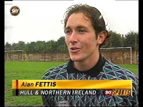 1995/96 Season: Alan Fettis attempts scorpion kicks