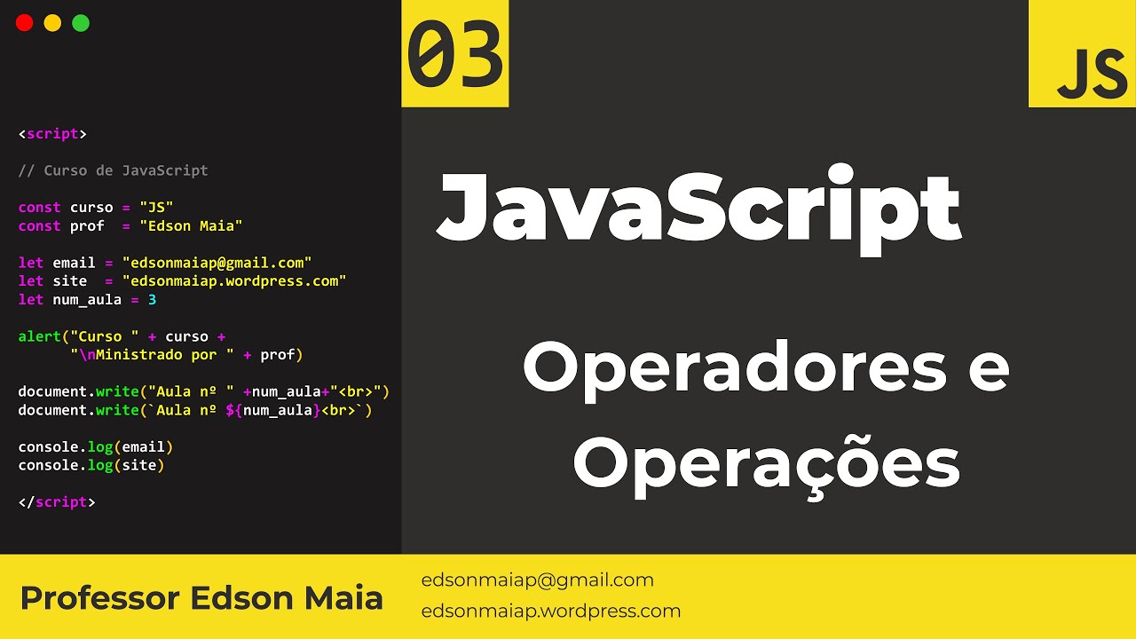Curso de JS Aula 03 Operadores e Operações no JavaScript