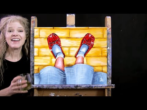 Learn How to Paint FOLLOW THE YELLOW BRICK ROAD with Acrylic - Paint & Sip at Home - Step by Step