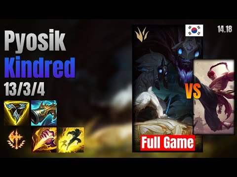 Pyosik Jungle Kindred vs Lee Sin lol KR solo rank Full Game 14.18
