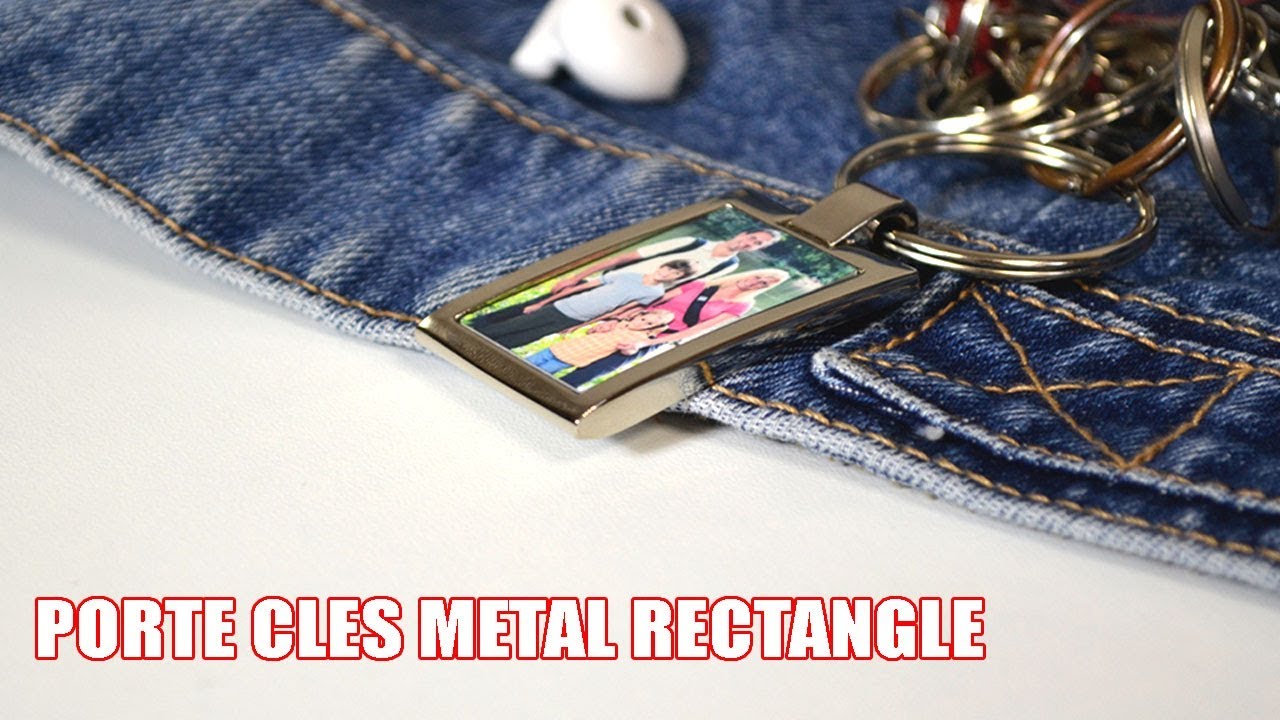 Porte-clés photo personnalisable en métal argenté