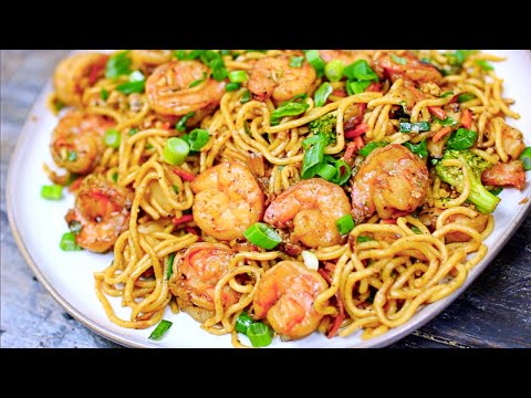 LAZY GIRL Shrimp & Veggie Stir Fry Noodles - Easy Stir Fry Recipe
