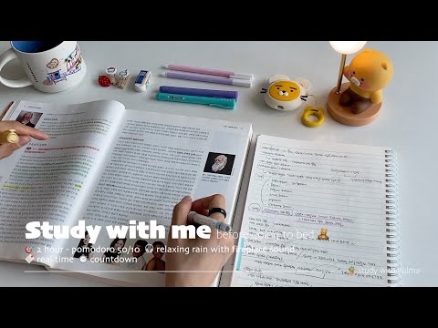 🧸2HR STUDY WITH ME(50/10)ㅣrelaxing rain with fireplace soundㅣpomodoro timer