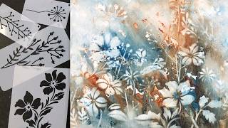 WATERCOLOR Reverse Stenciling 🫟 Easy Floral Painting - 442
