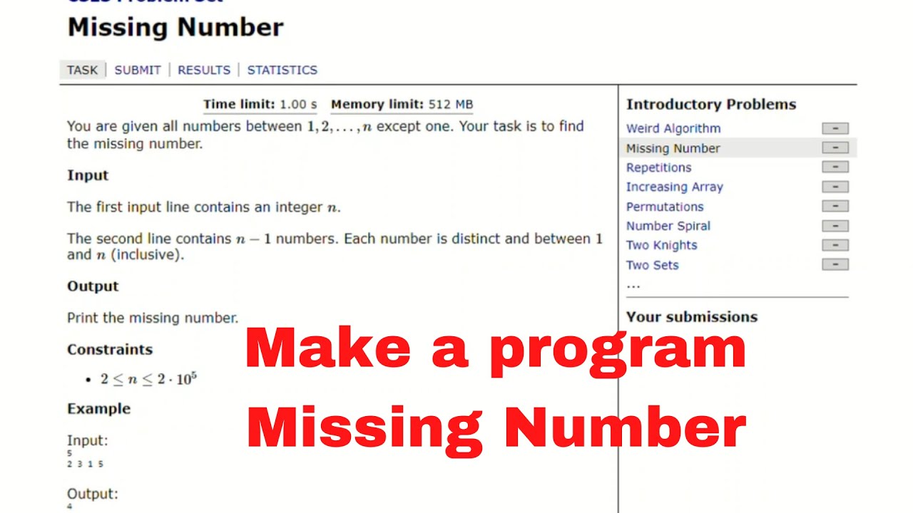 Solving Missing Number | CSES Problem Set using Python