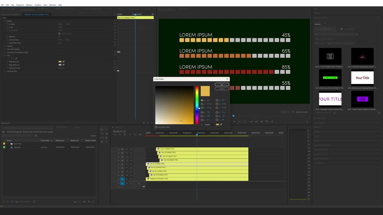 How to edit the Animated Infographic Modern Style Colored Info Card 11 in Premiere Pro