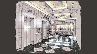 Design Sketch, Elevator Lobby, 6 Perspective: Lighting/Value, 240215 (24x Speed)