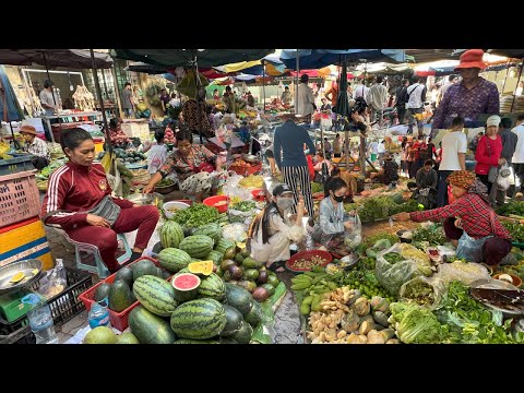 Boeng Trabek Plaza Food Market Tour - Fresh River Fish, Pork, Beef, Fruit & More Vegetable In Market