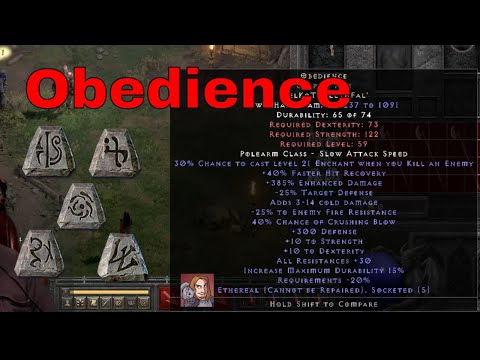 Diablo II Resurrected Rune Words - Obedience (Hel Ko Thul Eth Fal)