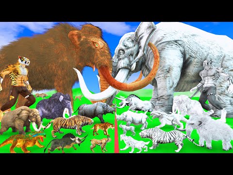 Woolly Mammoth Vs Giant Elephant Saber Tooth Tiger Prehistoric Mammals vs Modern Animals Epic Battle