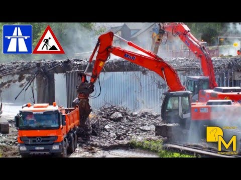 AUTOBAHNBRÜCKE A7 ABREISSEN! HITACHI ZAXIS BAGGER MEGA AUTOBAHN BAUSTELLE #15 DREAM MACHINES