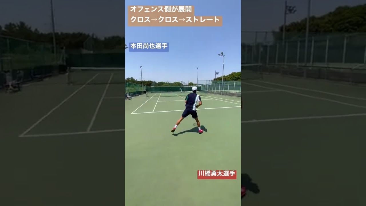 【テニス練習方法】川橋勇太選手（マイシン）と本田尚也選手（ジュニアデ杯日本代表）のクロス→ストレート展開