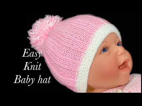 EASY Knit baby hat for beginners 0-6M, KNIT HAT for baby boys and Girls KNITTING FOR BABY