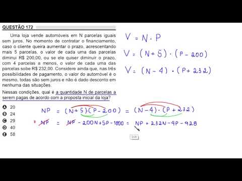 ENEM 2018 - QUESTÃO 172 - MATEMÁTICA - PROVA AMARELA - SISTEMA DE EQUAÇÕES