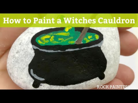 How to paint a witches cauldron for a fun Halloween rock