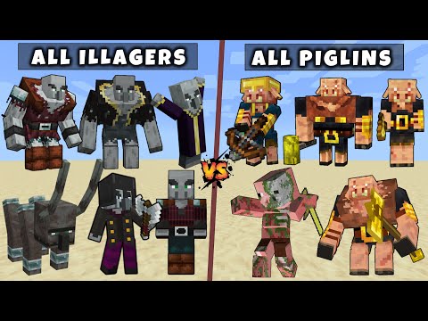All Illagers vs All Piglins - Mutant & Titan Piglin Brute vs Mutant Titan Illagers