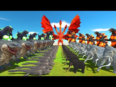 Burning Godzilla Vs Team Super Godzilla Death run -Animal Revolt Battle Simulator