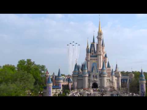 U.S. Navy Blue Angels fly over the Magic Kingdom