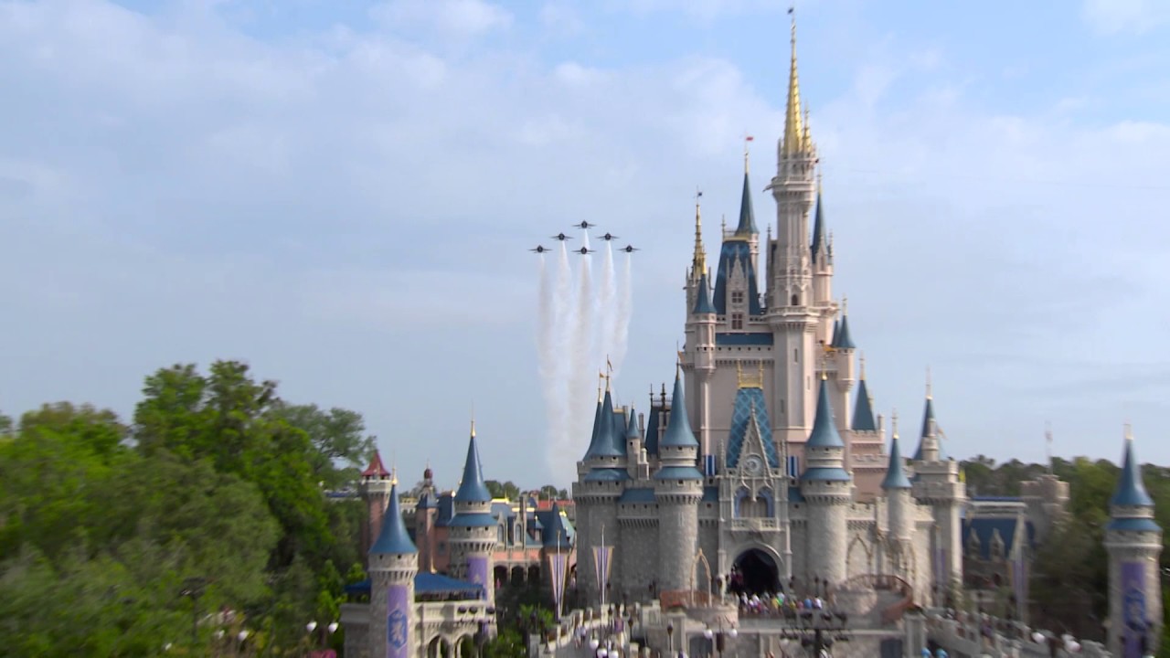 U.S. Navy Blue Angels fly over the Magic Kingdom