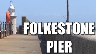 Folkestone pier in Kent - English sea fishing mark, South East Coast, UK