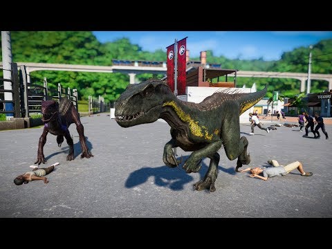 2 Indoraptor & 2 Allosaurus Breakout & Fight! Jurassic World Evolution