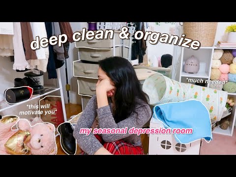 DEEP CLEANING and organizing my seasonal depression room *this will seriously motivate you*