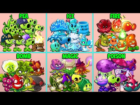 PvZ2 - 6 Team PEA x ICE x FIRE x POISON x BOMB x MAGIC - Which Team Plant Will Win ?