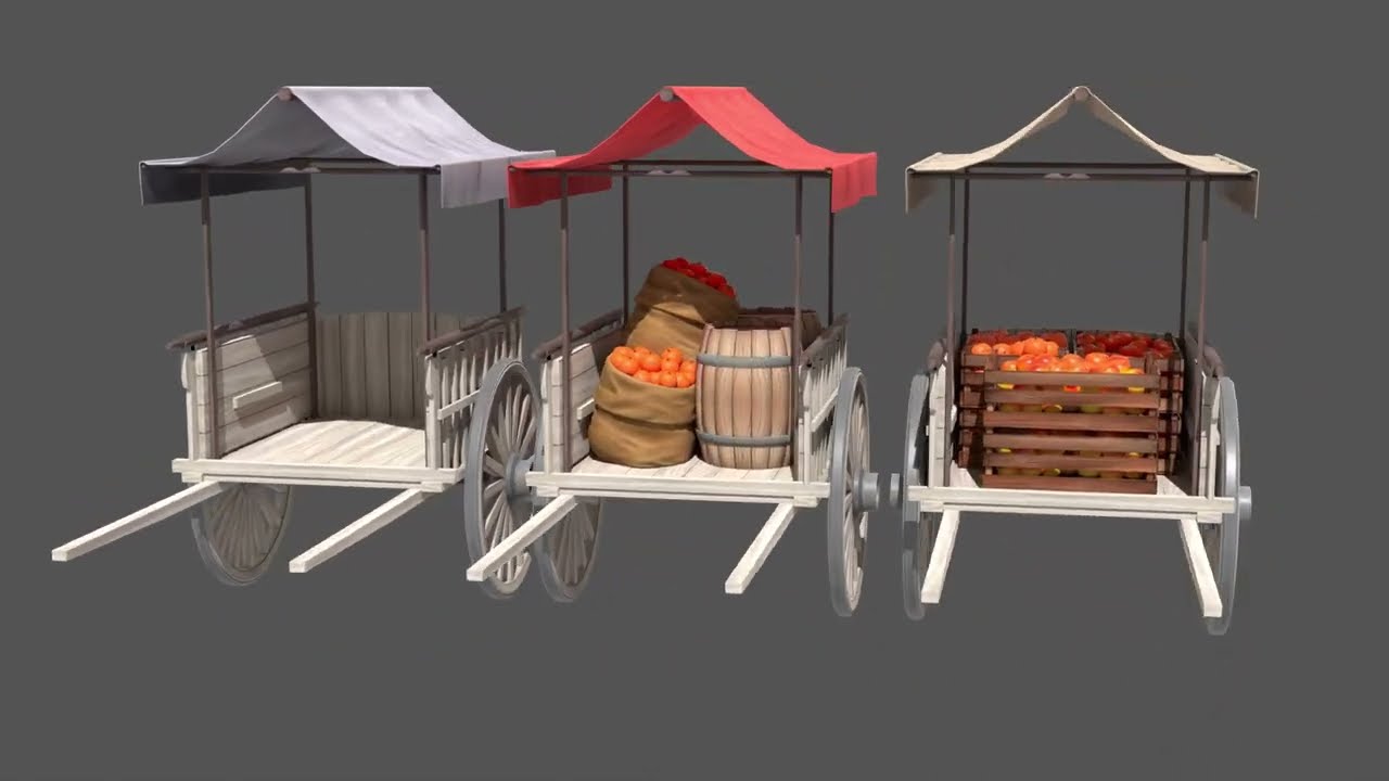Old Cart with Food 3D Model