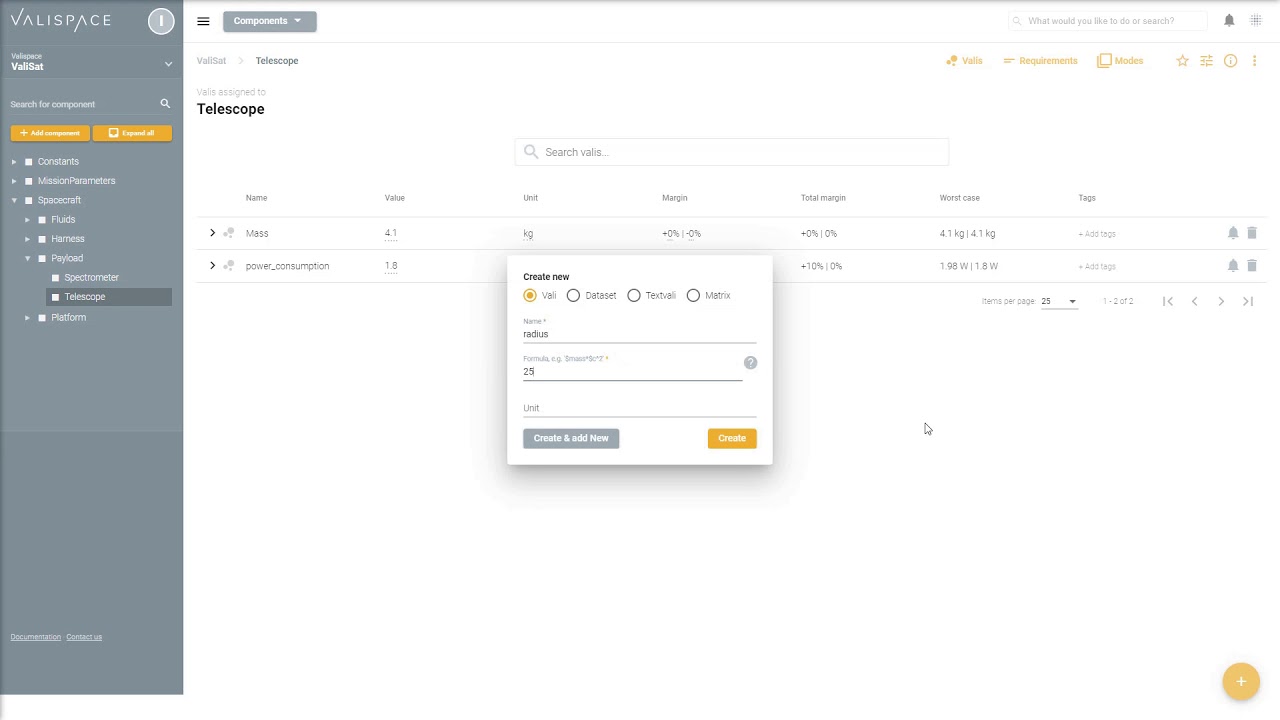 Valispace Tutorial: Valis & Components