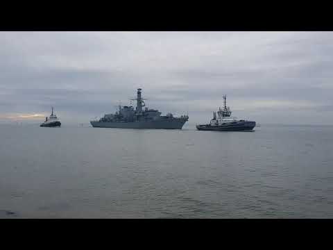 HMS Lancaster sailing into Portsmouth 17/12/2019