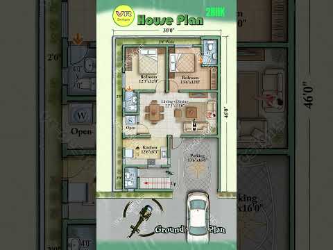 30×46 House Plan | 2BHK North Facing with Car Parking 🚗 #housemap #houseplan #housedesign