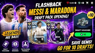 HOW TO GET FLASHBACK MESSI BOX MARADONA DRAFT VOUCHER PACK OPENING SAVE GEMS IN EA FC FIFA MOBILE 26
