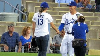 Stana Katic Throws First Pitch at Dodgers