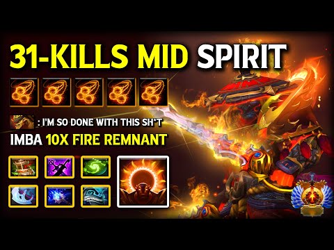 EPIC 31-KILLS MID Ember Spirit | Aghs Scepter + Refresher Orb Build IMBA 10x Fire Remnant Dota 2