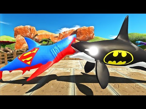 SUPERMAN SHARK vs BATMAN ORCA DEATH RUN - Animal Revolt Battle Simulator