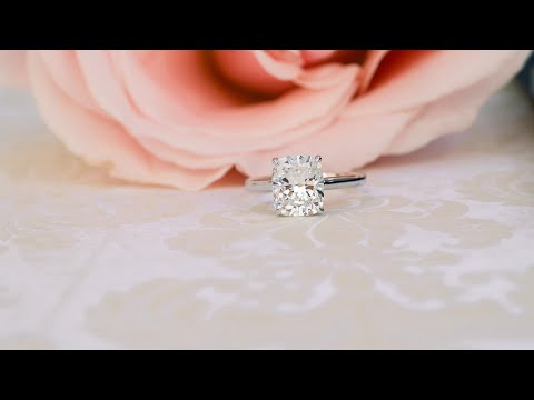 2 Carat Cushion Cathedral Lab Diamond Solitaire with Hidden Halo in 18k White Gold | Ada Diamonds