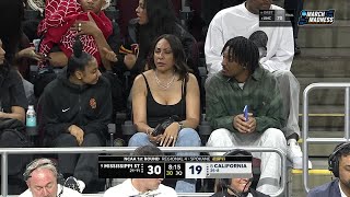 JuJu Watkins sits with Jayden Daniels & his mom for Mississippi State vs. Cal | ESPN CBB